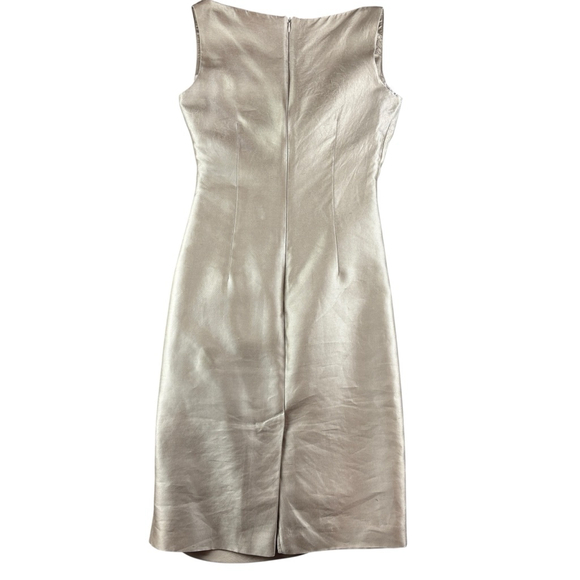 MaxMara Italy Champagne Gold Silk Blend V-Neck Sleeveless Gathered Dress Size 4 - Picture 6 of 12